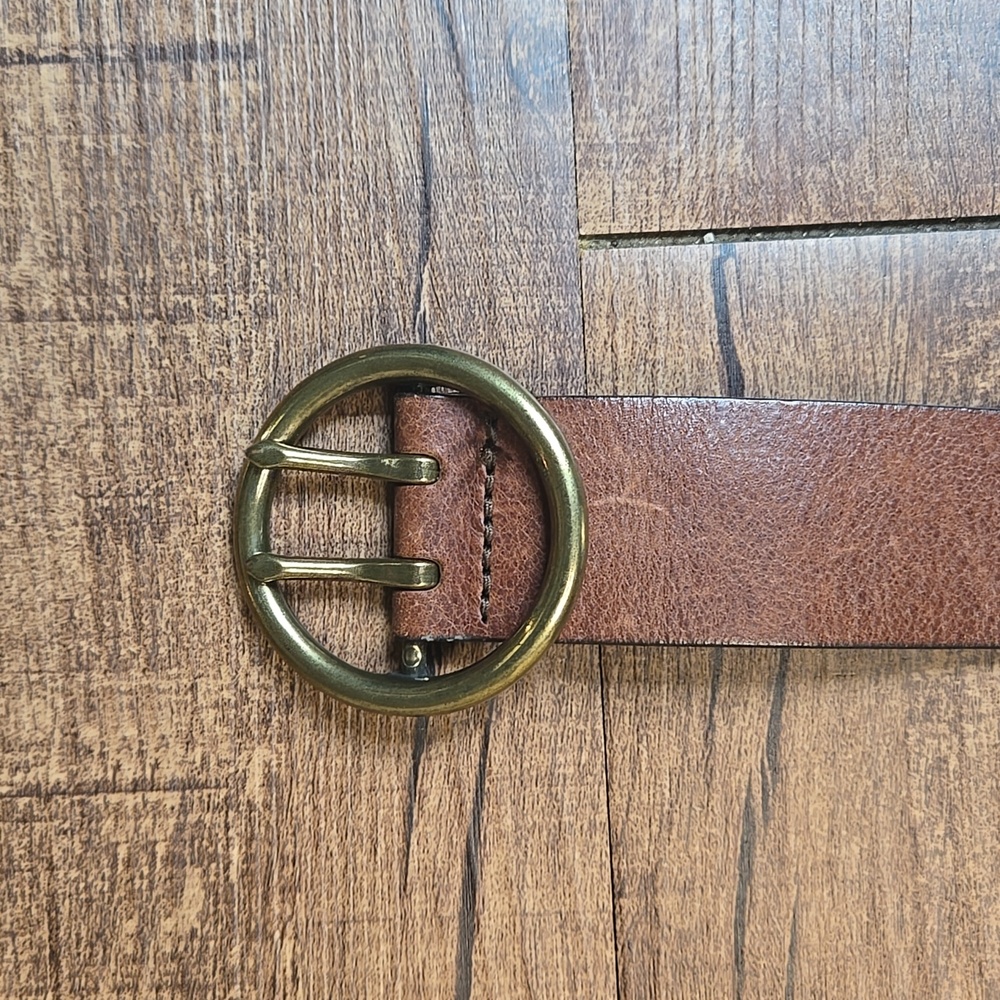 Old Navy Genuine Italian Leather Belt Brown with Brass Double-Prong Buckle Large - Picture 4 of 5